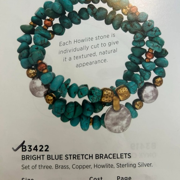 Howlite Silpada Bright Blue Stretch Bracelets set of 3 - Picture 2 of 2